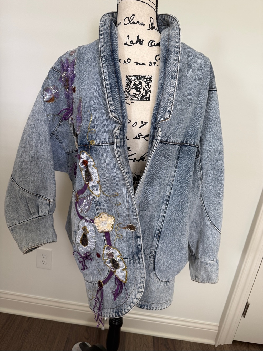 Apache by the west plus Denim Jean embellished Jacket very oversized small
